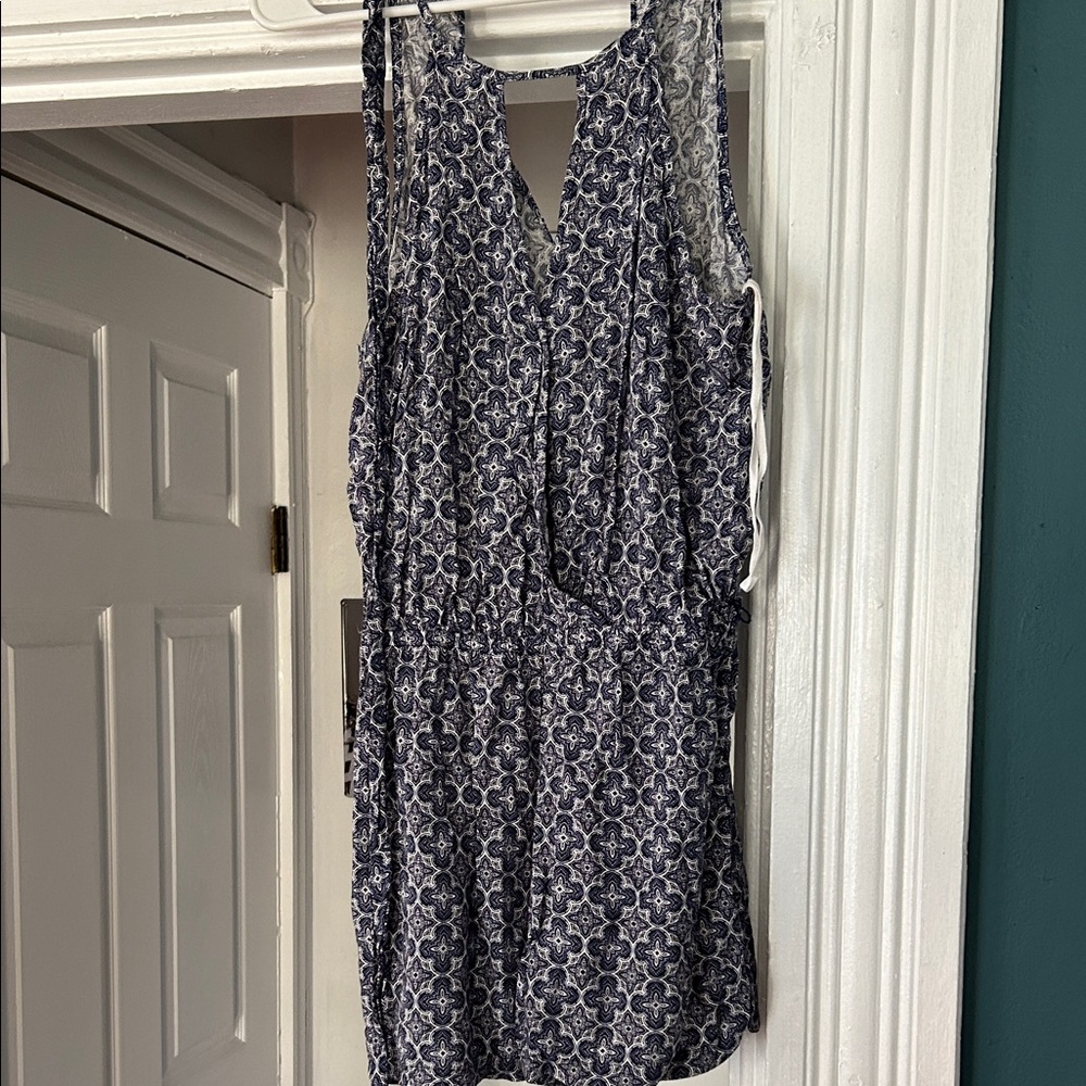 Joe B Navy and White Patterned Romper with Matching Belt